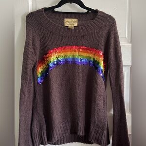 Wildfox Chocolate Sweater with Rainbow Sequins